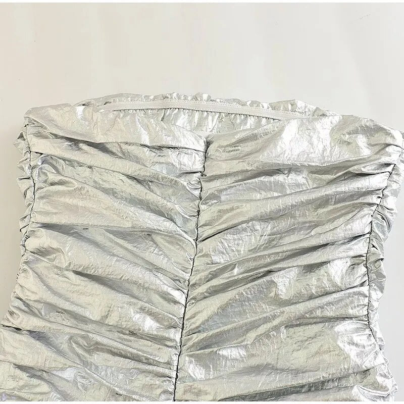 Ilsei Silver Crinkle Metallic Mini Tube Dress