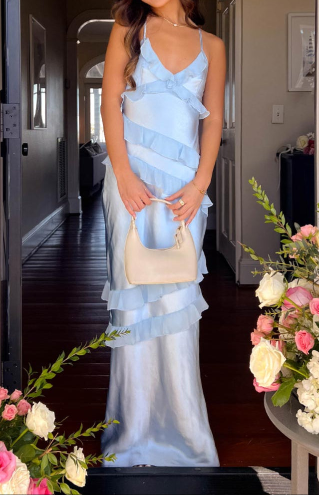 Andrea Blue Ruffle Maxi Dress