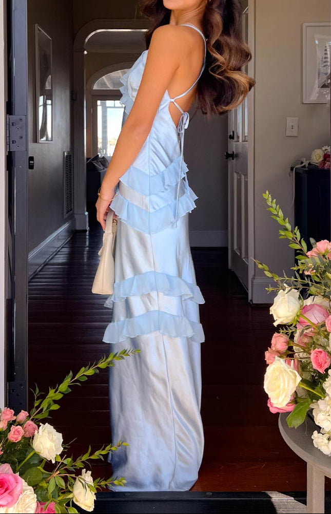 Andrea Blue Ruffle Maxi Dress