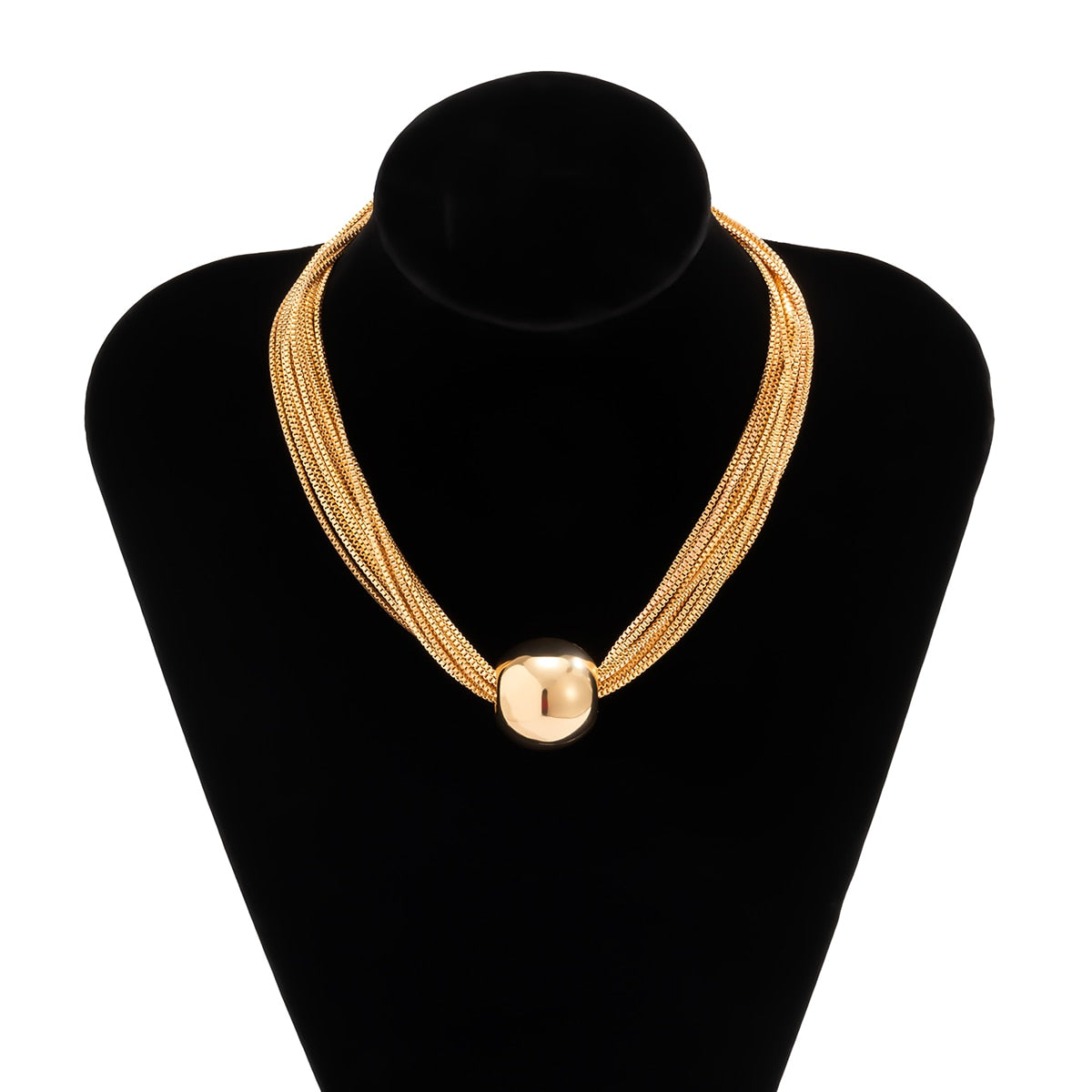 Ingrid Ball Pendant Choker Necklace - Gold or Silver