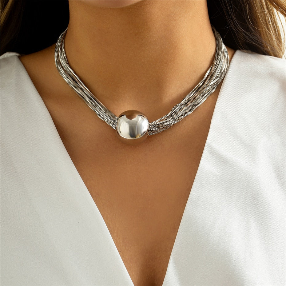 Ingrid Ball Pendant Choker Necklace - Gold or Silver
