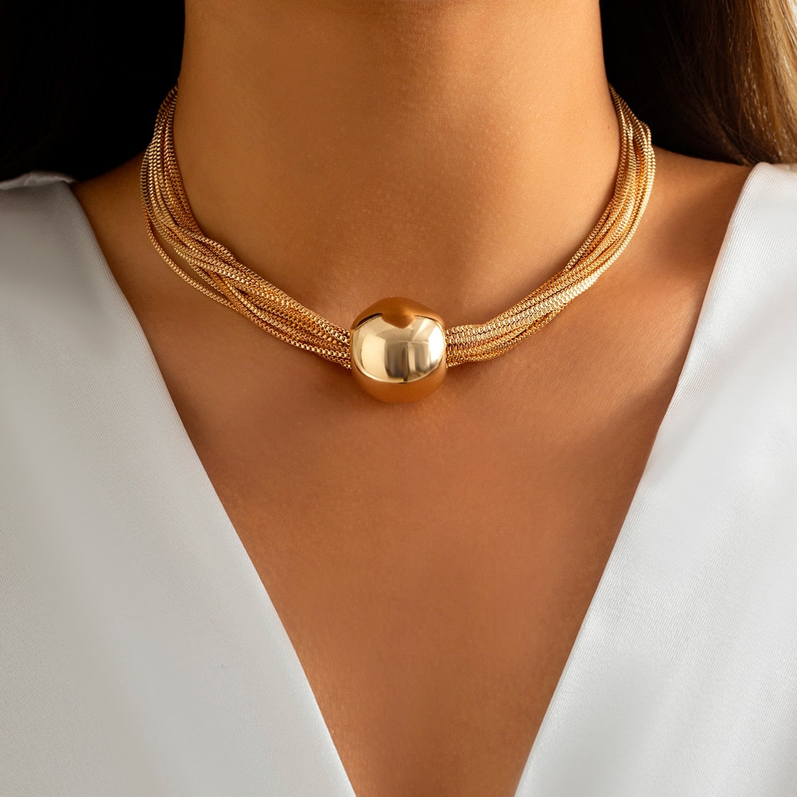 Ingrid Ball Pendant Choker Necklace - Gold or Silver