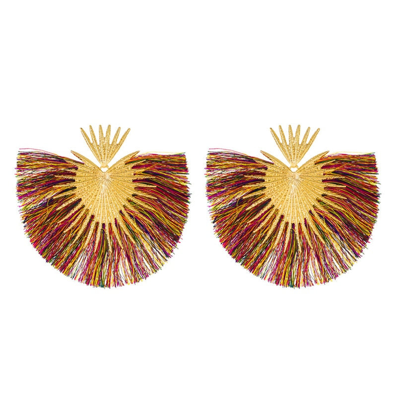 Inka Bohemian Big Exaggerated Fan Tassel Earrings