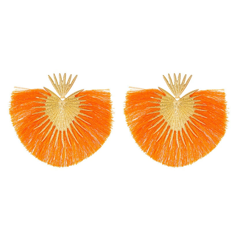 Inka Bohemian Big Exaggerated Fan Tassel Earrings