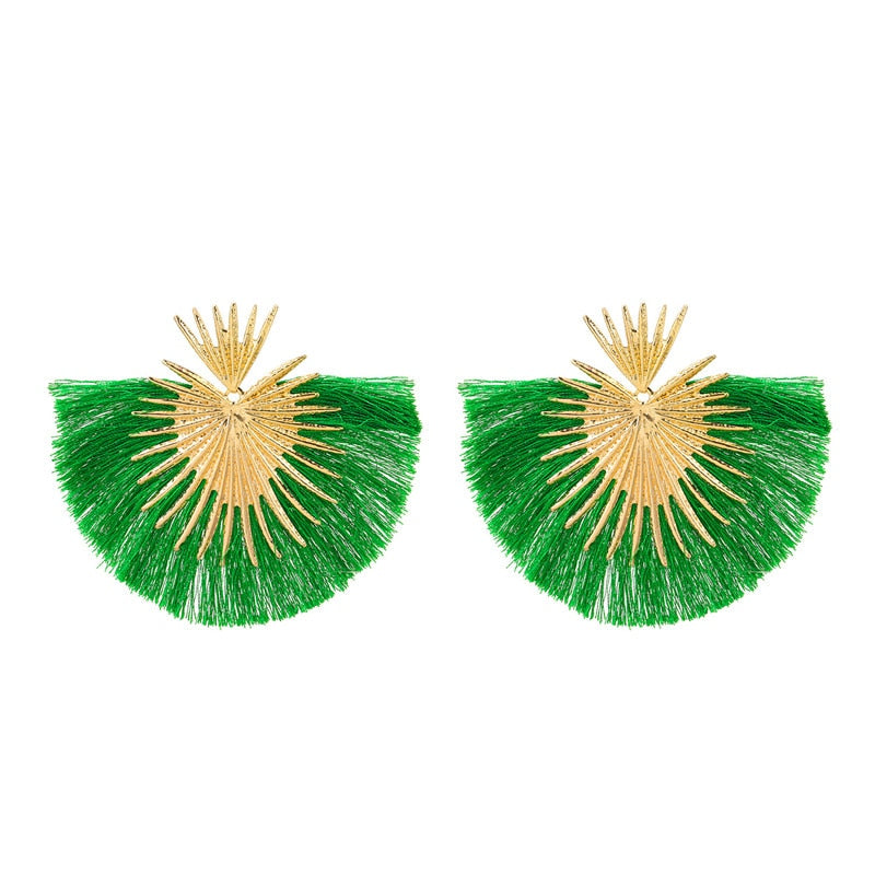 Inka Bohemian Big Exaggerated Fan Tassel Earrings