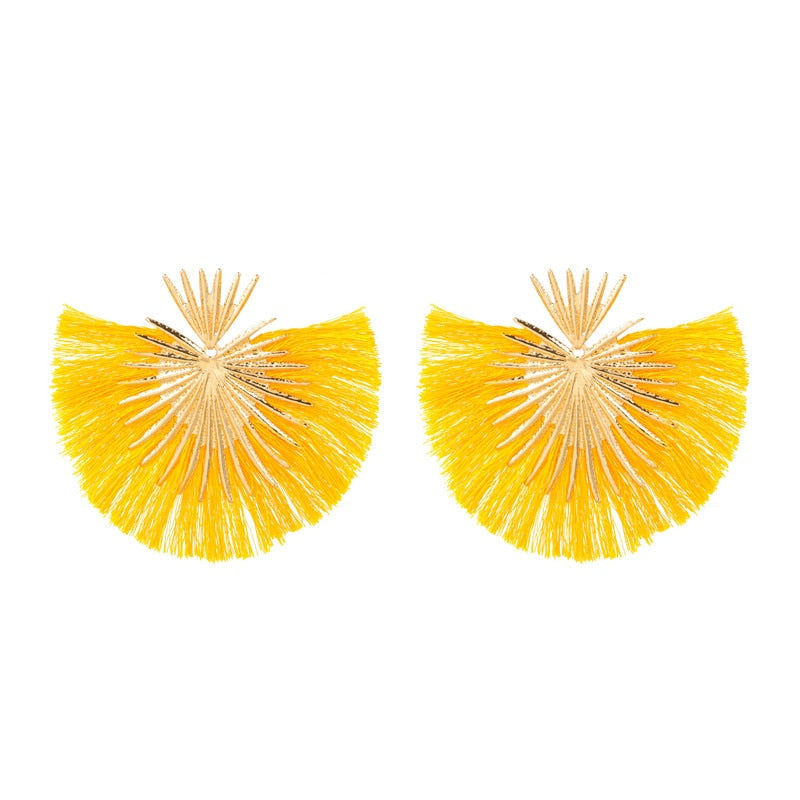 Inka Bohemian Big Exaggerated Fan Tassel Earrings