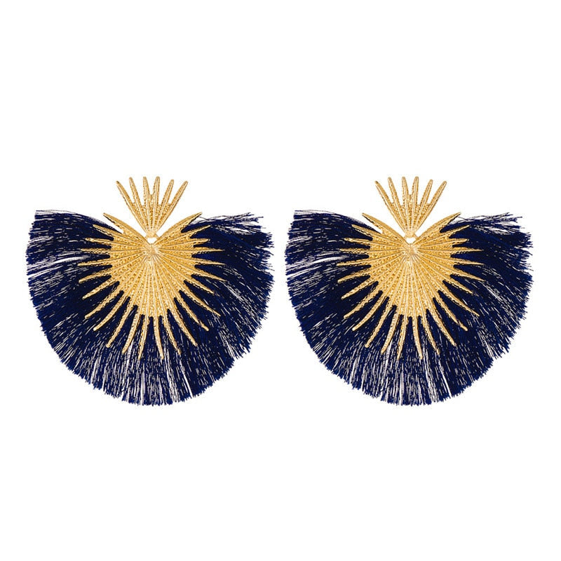 Inka Bohemian Big Exaggerated Fan Tassel Earrings