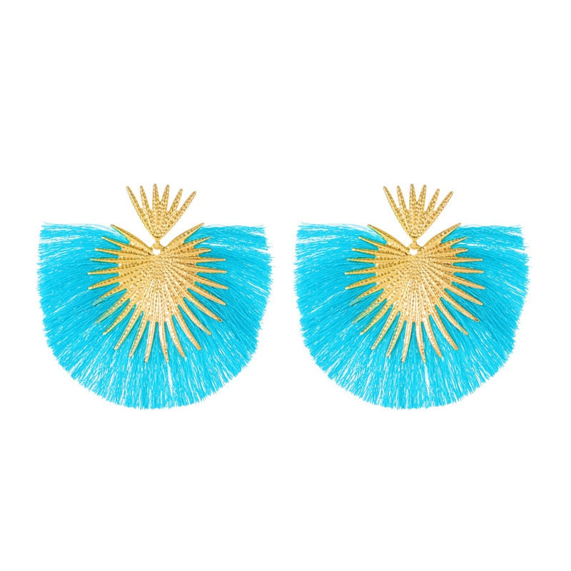 Inka Bohemian Big Exaggerated Fan Tassel Earrings