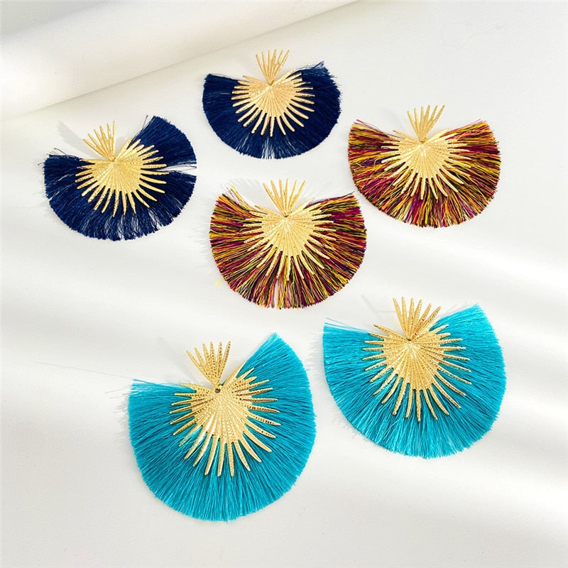 Inka Bohemian Big Exaggerated Fan Tassel Earrings