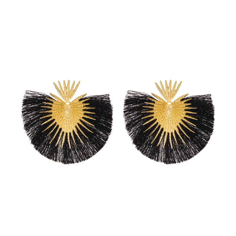 Inka Bohemian Big Exaggerated Fan Tassel Earrings