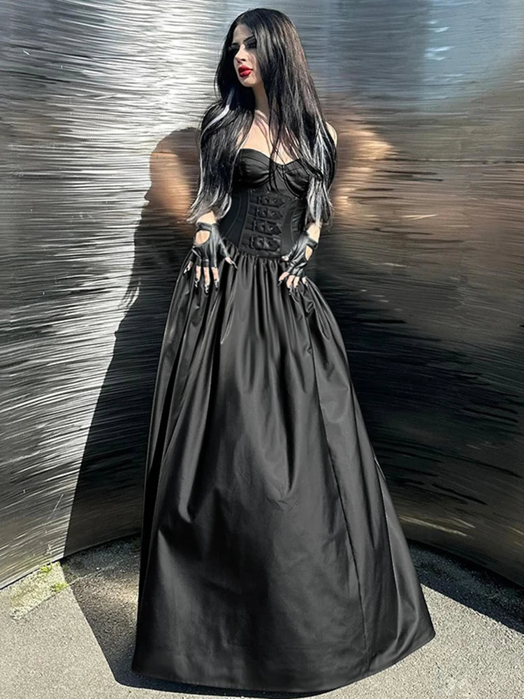 Tube Top Leather Buckle Vintage Backless Strapless Harajuku E-Girls 90s Streetwear Club Dress