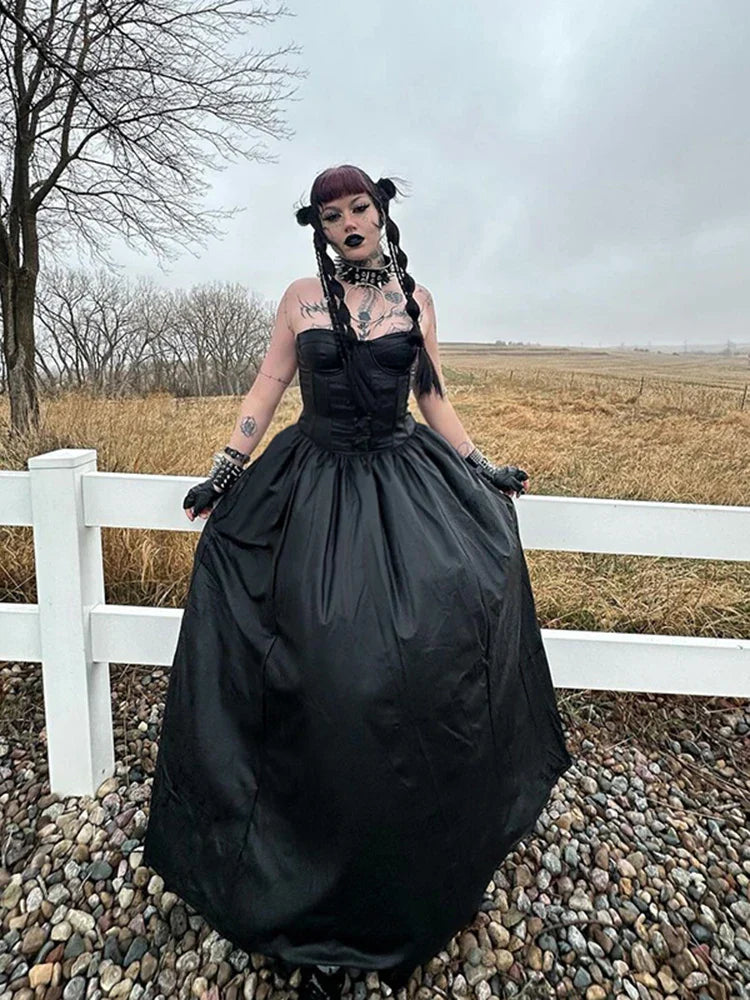 Tube Top Leather Buckle Vintage Backless Strapless Harajuku E-Girls 90s Streetwear Club Dress