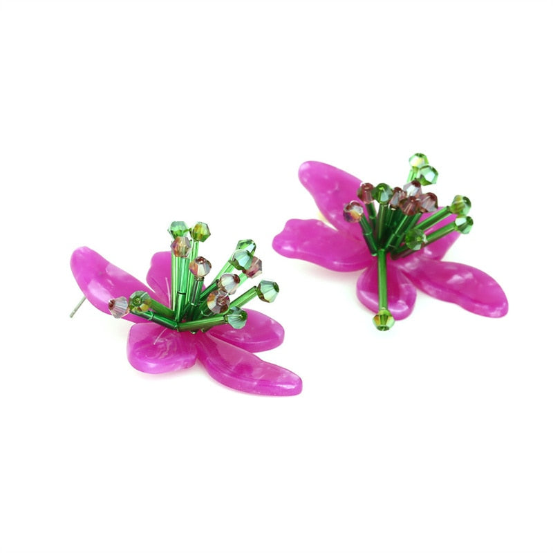 Ione Beaded Acrylic Flower Earrings - 3 Colors