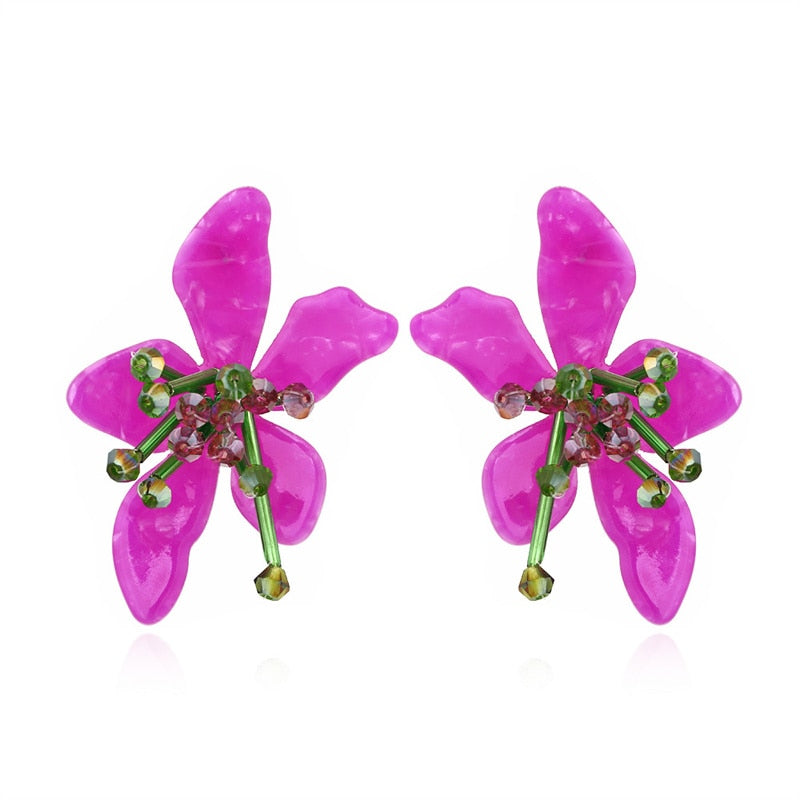 Ione Beaded Acrylic Flower Earrings - 3 Colors