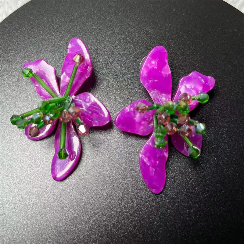 Ione Beaded Acrylic Flower Earrings - 3 Colors