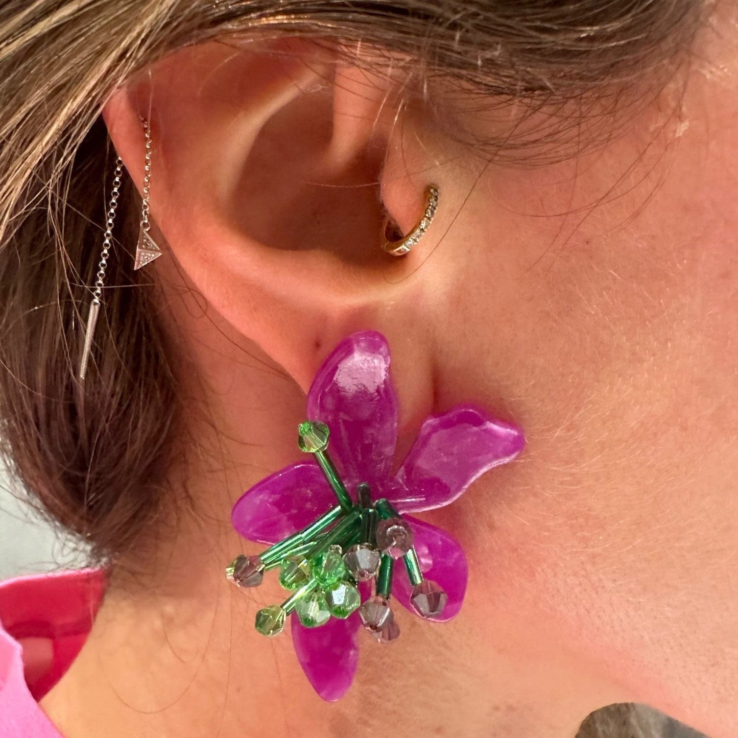 Ione Beaded Acrylic Flower Earrings - 3 Colors