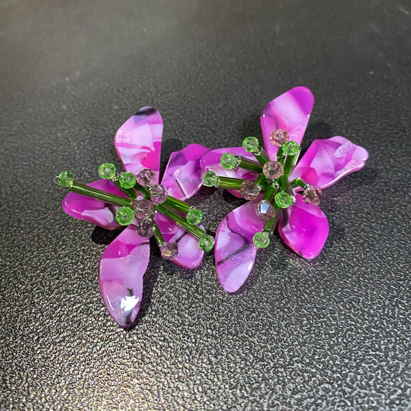 Ione Beaded Acrylic Flower Earrings - 3 Colors