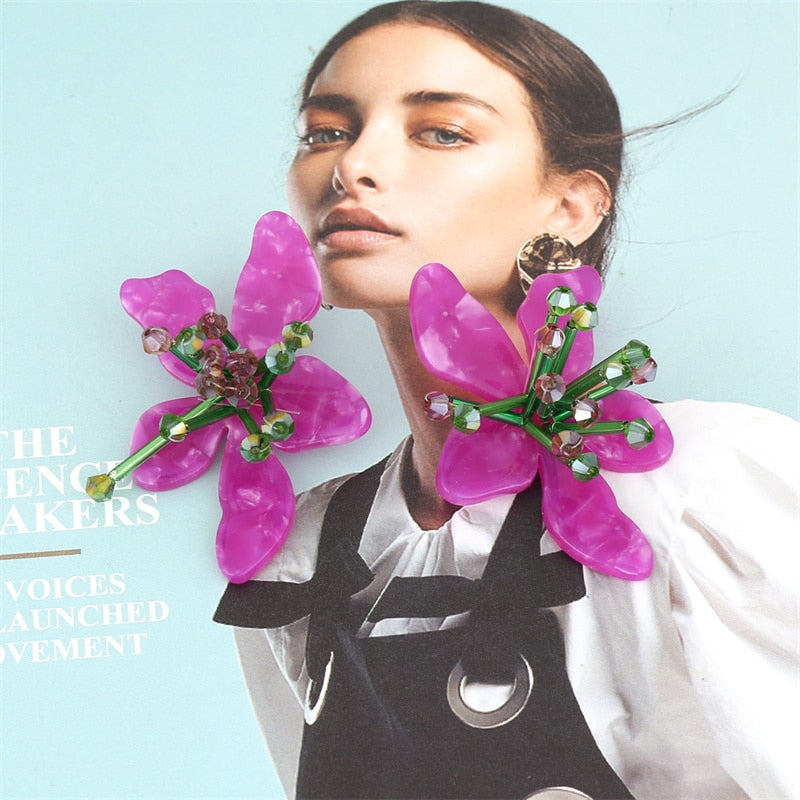 Ione Beaded Acrylic Flower Earrings - 3 Colors