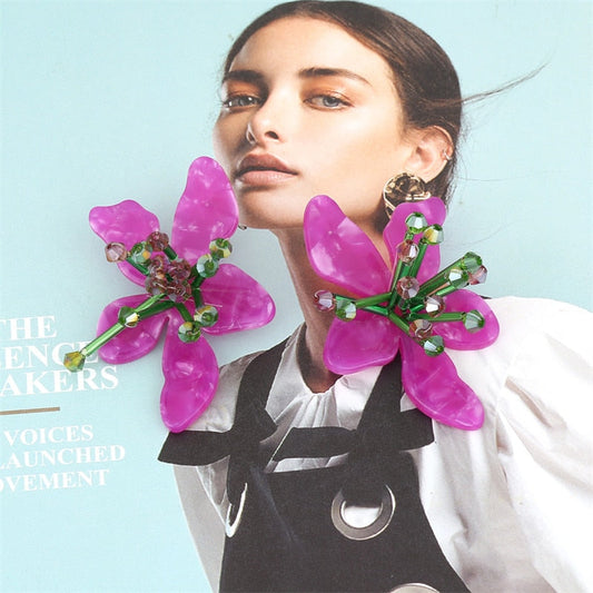 Ione Beaded Acrylic Flower Earrings - 3 Colors