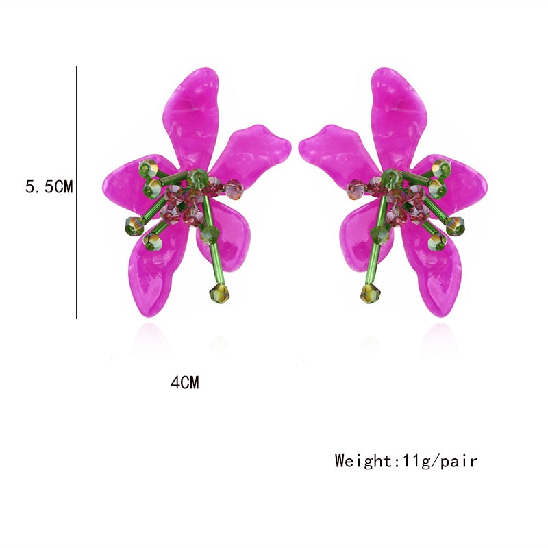 Ione Beaded Acrylic Flower Earrings - 3 Colors