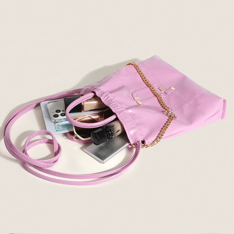 Ires Faux Patent Leather Pouch Shopper Tote Bags - 2 Colors