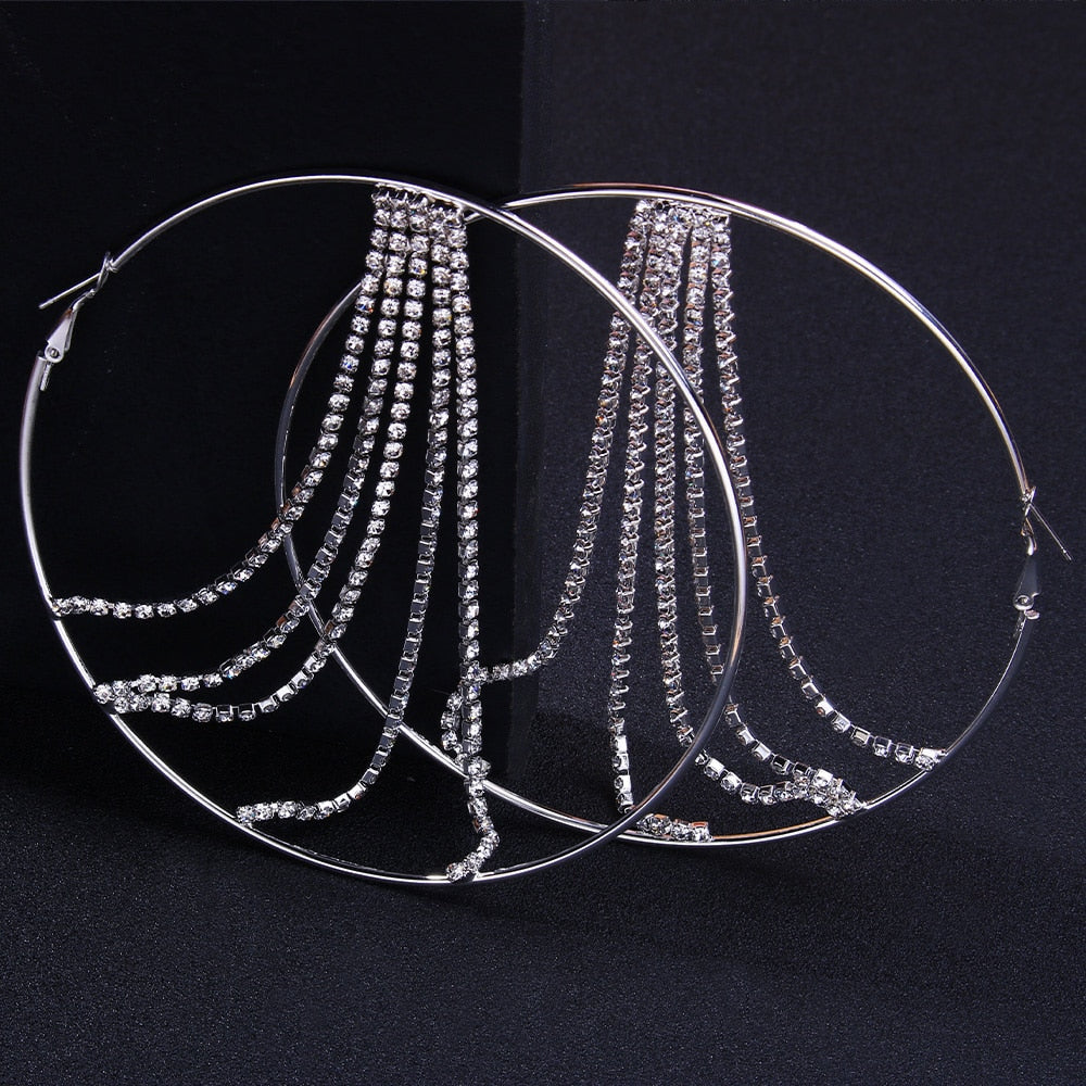 Iridessa Rhinestone Embellished Disco Hoop Earrings - Gold or Silver