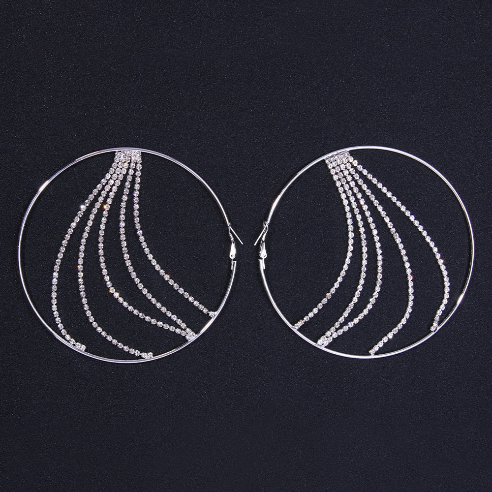 Iridessa Rhinestone Embellished Disco Hoop Earrings - Gold or Silver