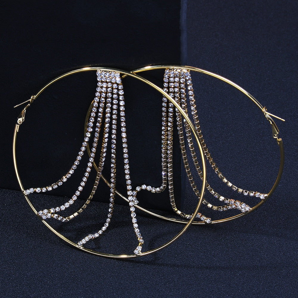 Iridessa Rhinestone Embellished Disco Hoop Earrings - Gold or Silver