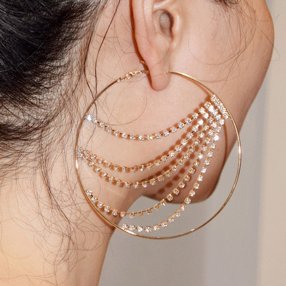 Iridessa Rhinestone Embellished Disco Hoop Earrings - Gold or Silver