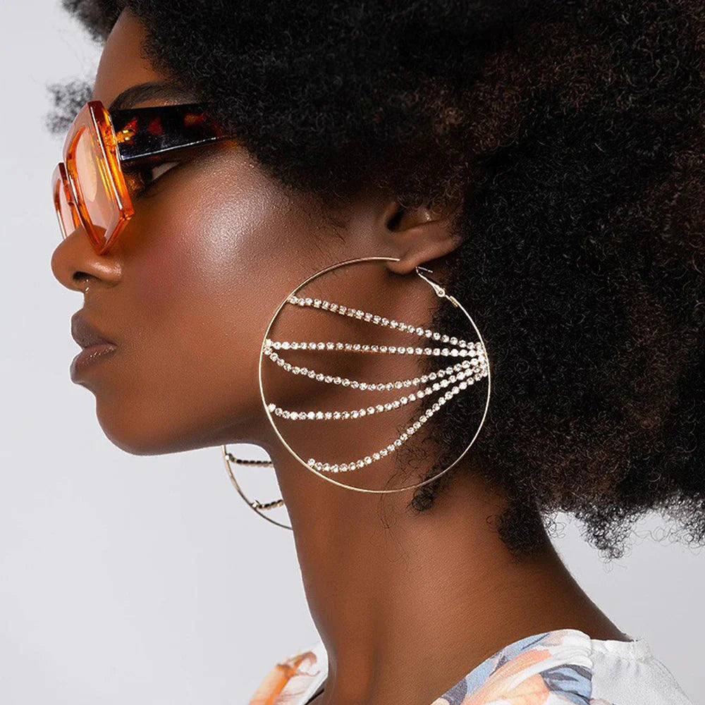 Iridessa Rhinestone Embellished Disco Hoop Earrings - Gold or Silver