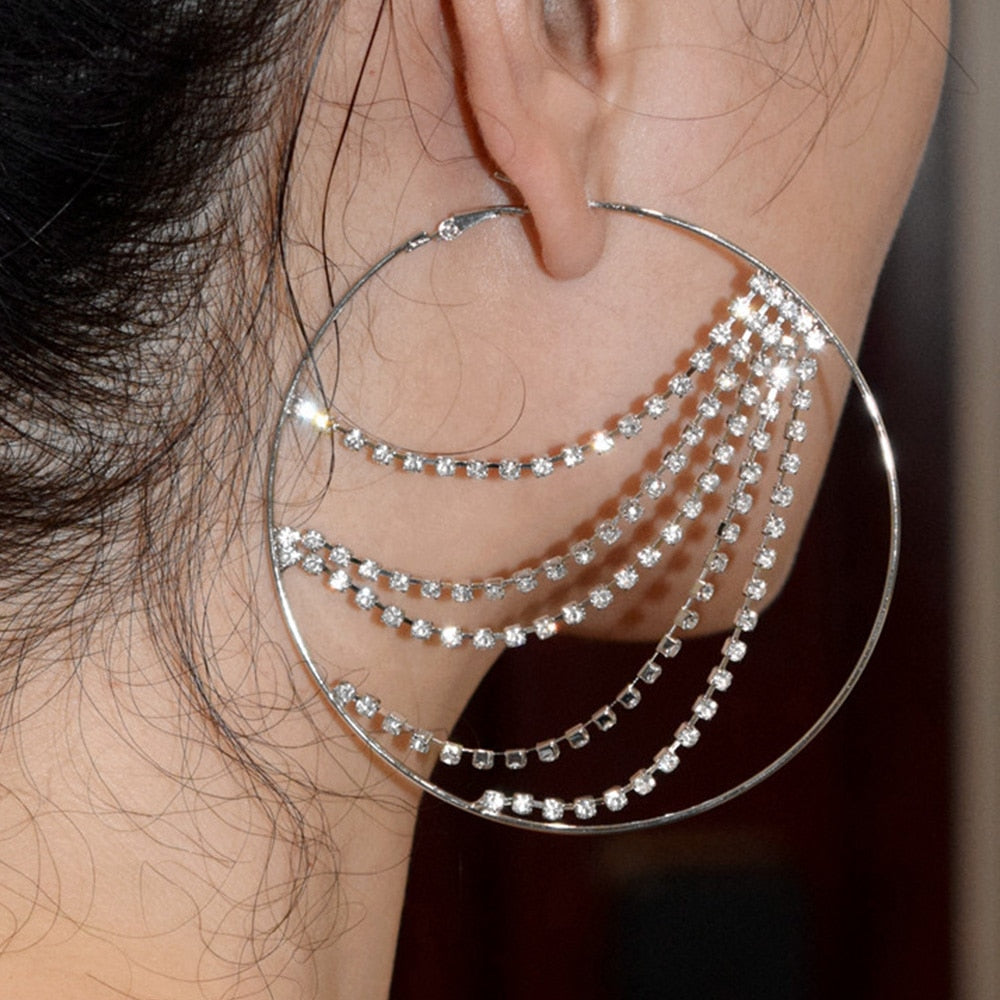 Iridessa Rhinestone Embellished Disco Hoop Earrings - Gold or Silver