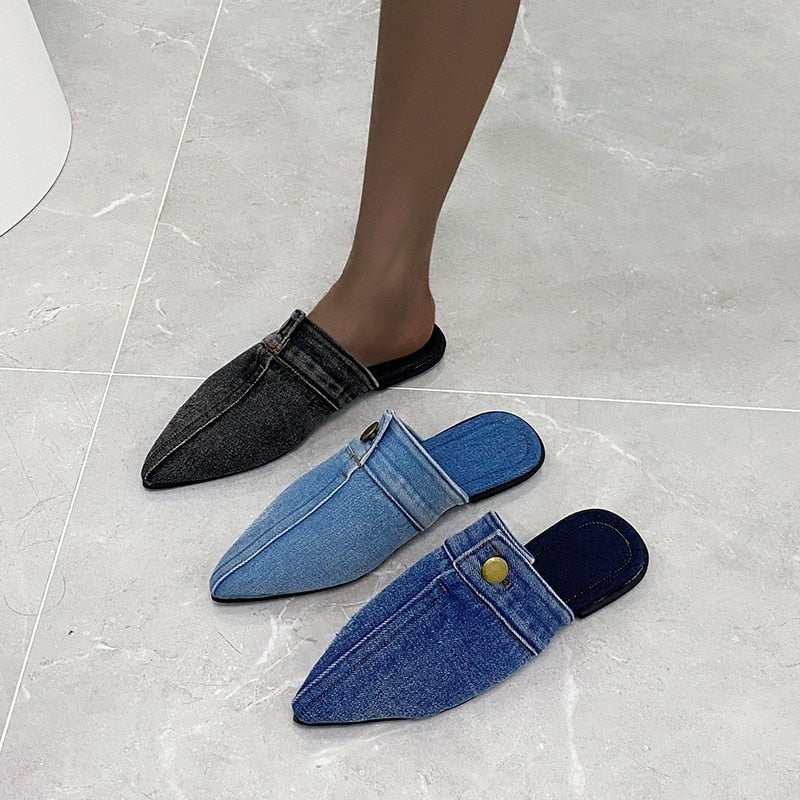 Irma Pointed Toe Denim Slippers - 3 Colors