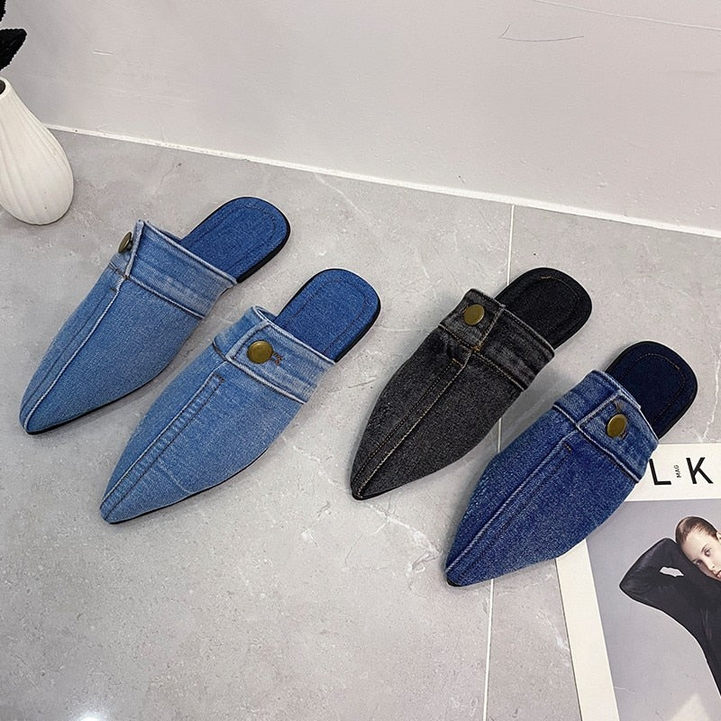 Irma Pointed Toe Denim Slippers - 3 Colors