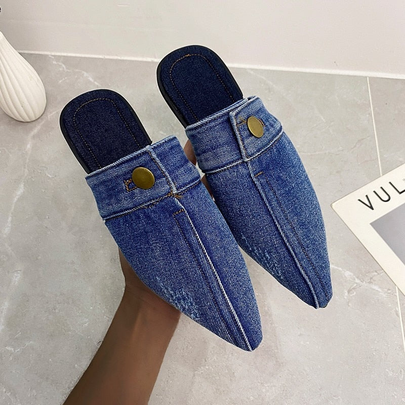 Irma Pointed Toe Denim Slippers - 3 Colors