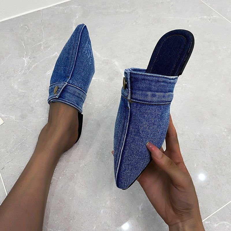 Irma Pointed Toe Denim Slippers - 3 Colors