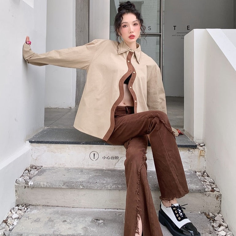 Izabel Wavy Button Down Shirts Blouse