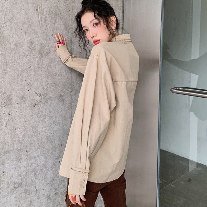 Izabel Wavy Button Down Shirts Blouse