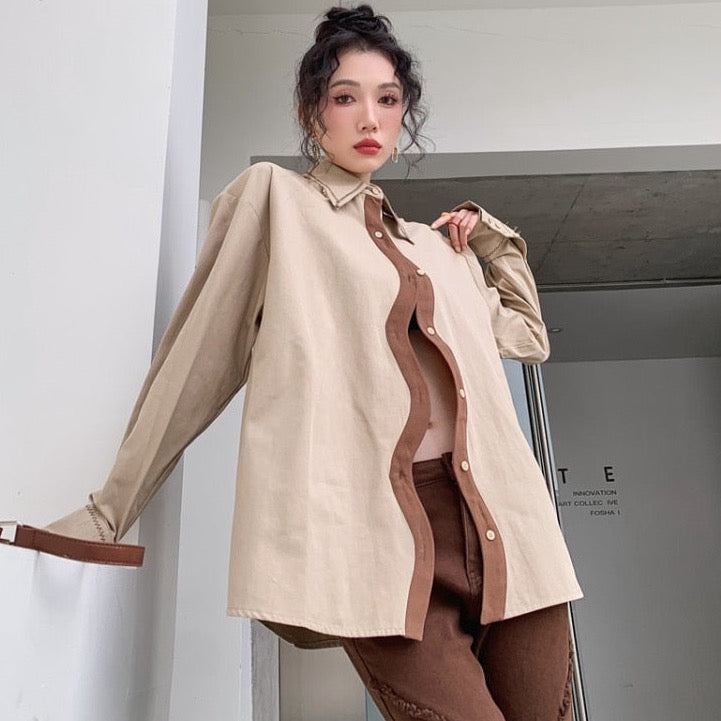 Izabel Wavy Button Down Shirts Blouse