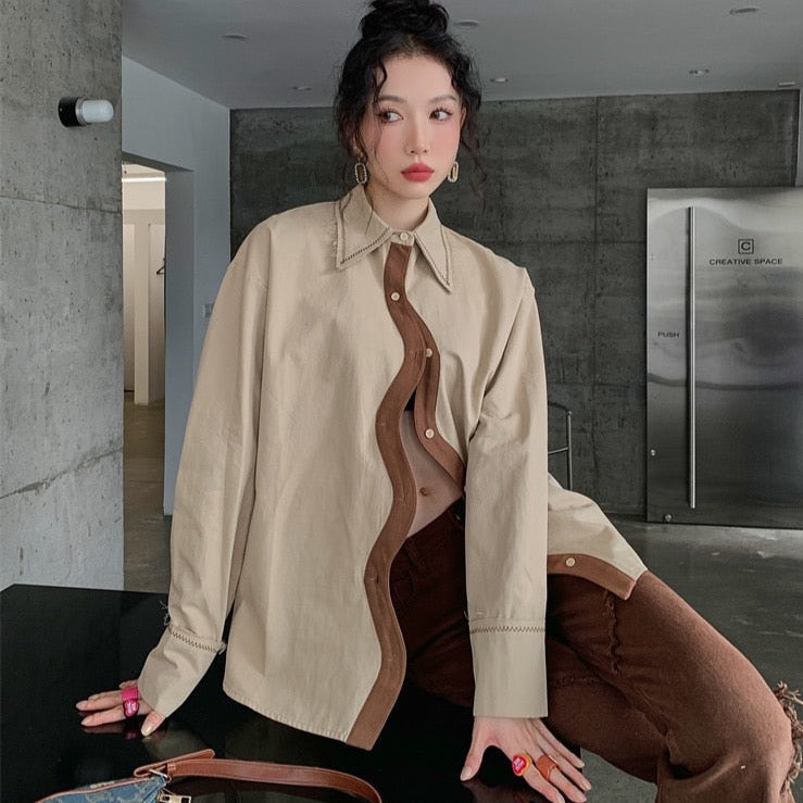 Izabel Wavy Button Down Shirts Blouse