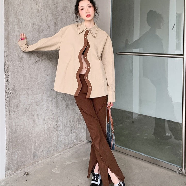 Izabel Wavy Button Down Shirts Blouse