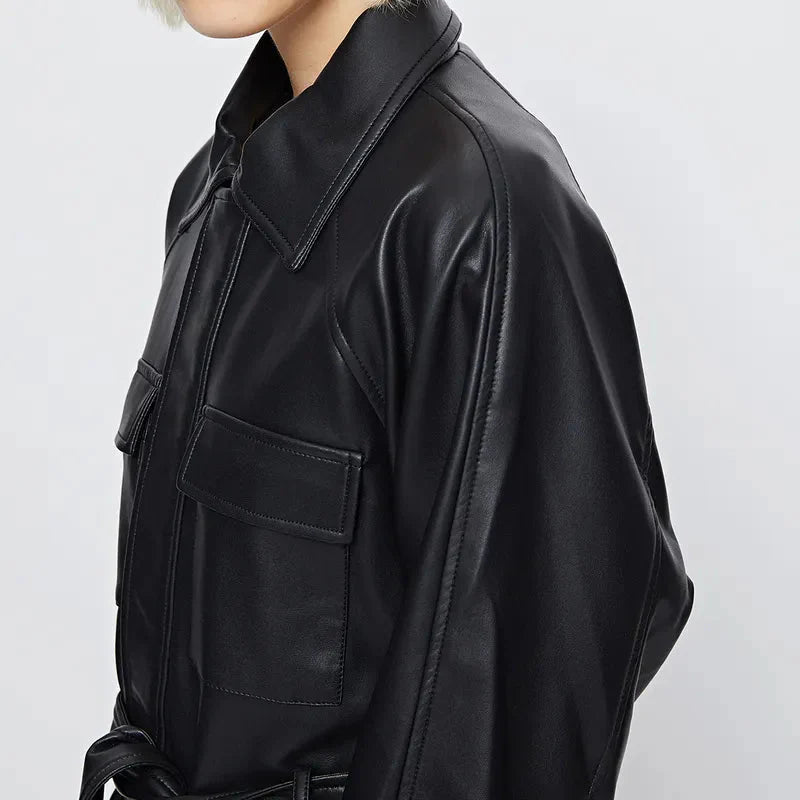 Jain Belted Faux Leather Midi Biker Jacket