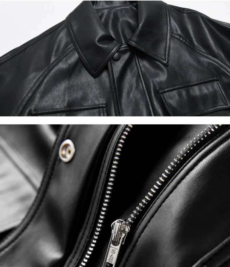 Jain Belted Faux Leather Midi Biker Jacket