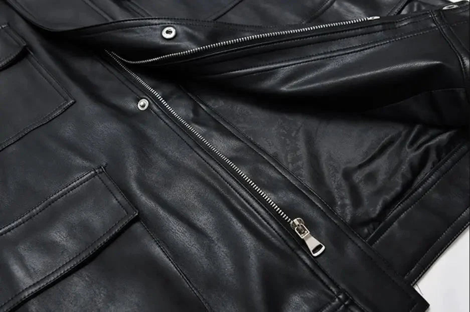 Jain Belted Faux Leather Midi Biker Jacket