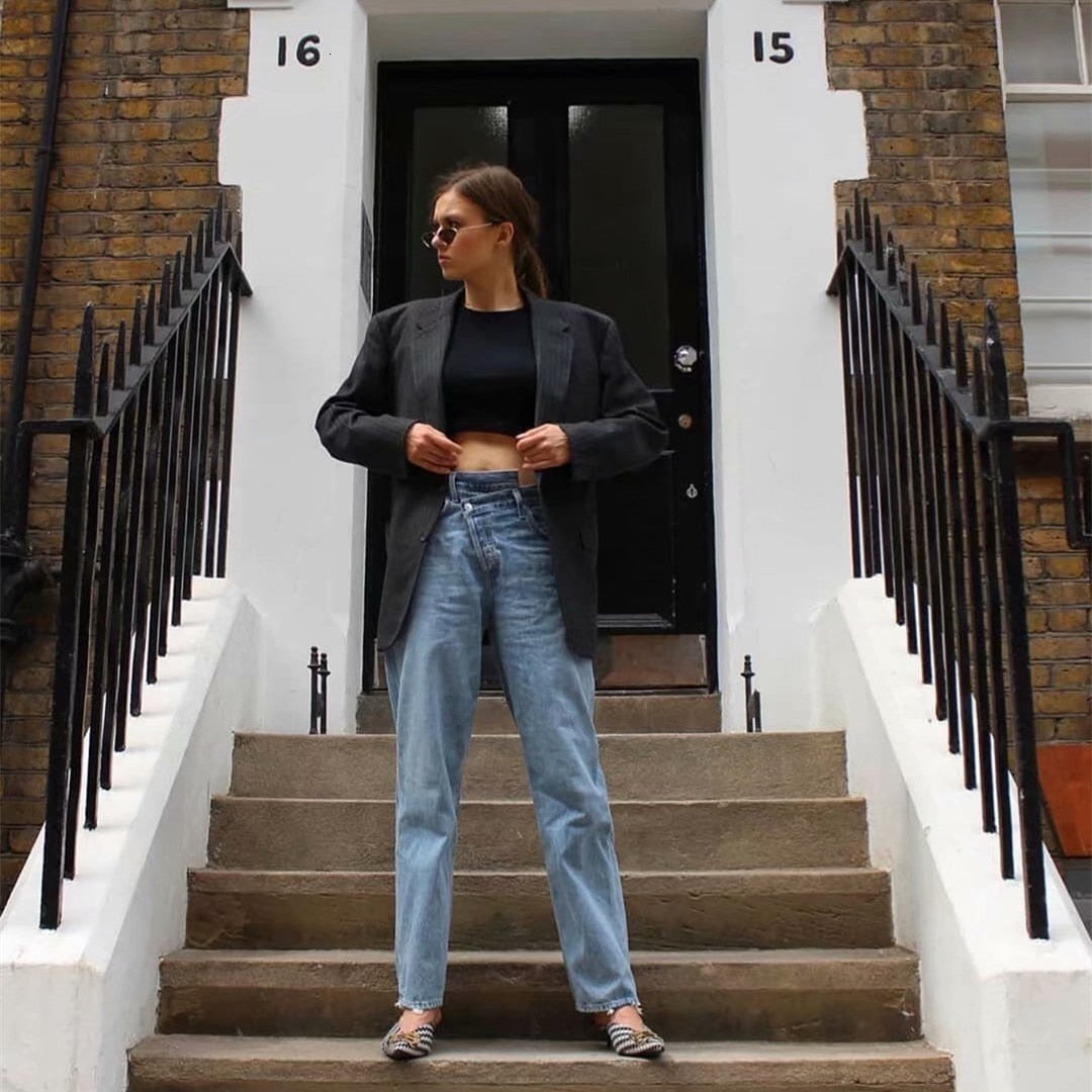 Jamie Side Fly Boyfriend Jeans - Black or Blue