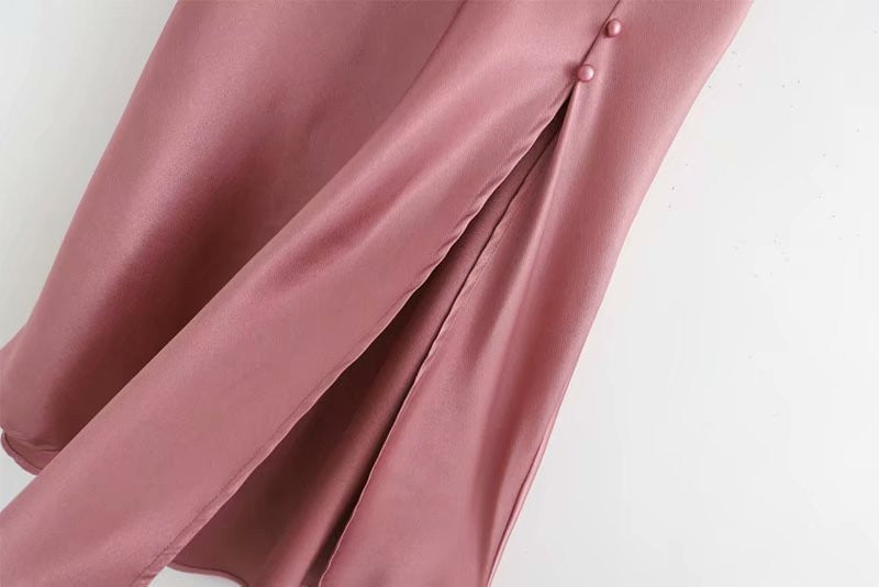 Jana Pink Satin Side Slit Midi Skirt