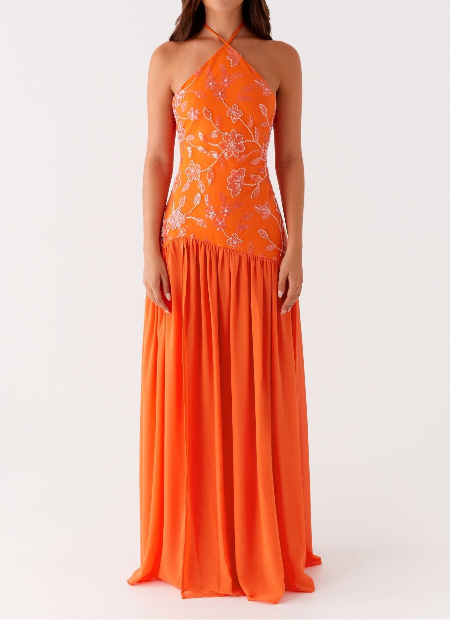 Agnella Beaded Maxi Dress - Orange