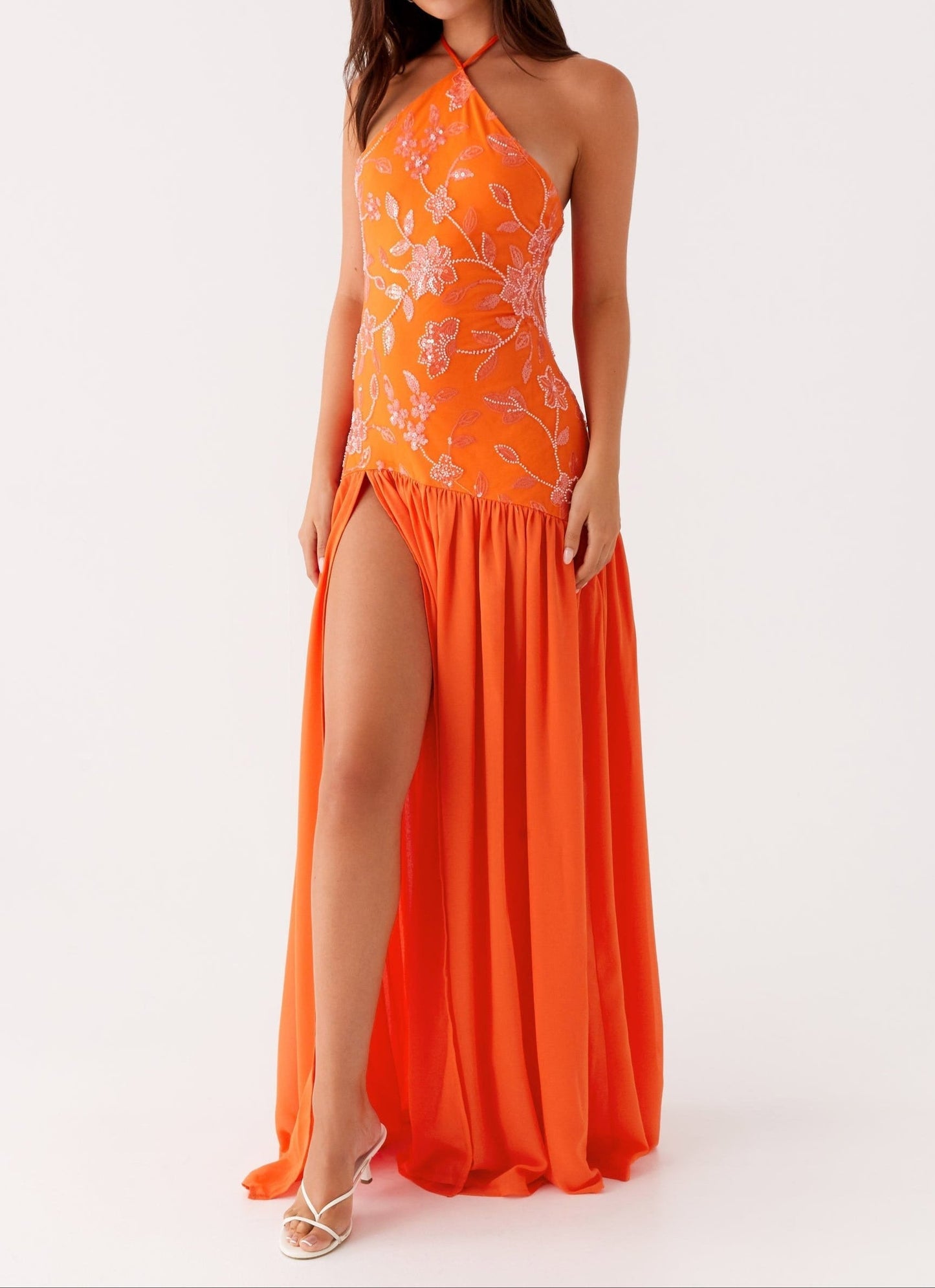 Agnella Beaded Maxi Dress - Orange