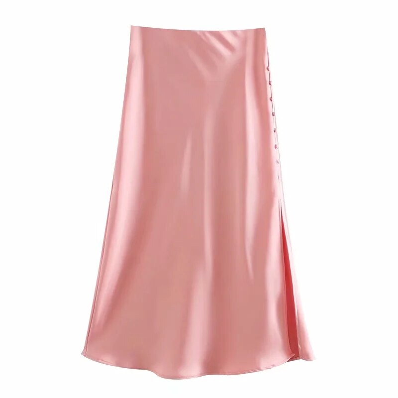 Jayne Satin Side Slit Midi Skirts