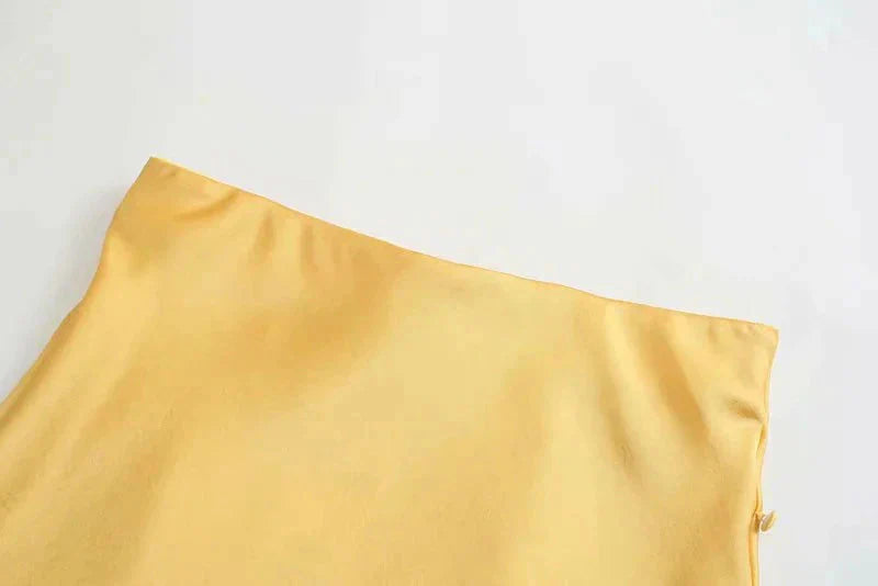 Jayne Satin Side Slit Midi Skirts