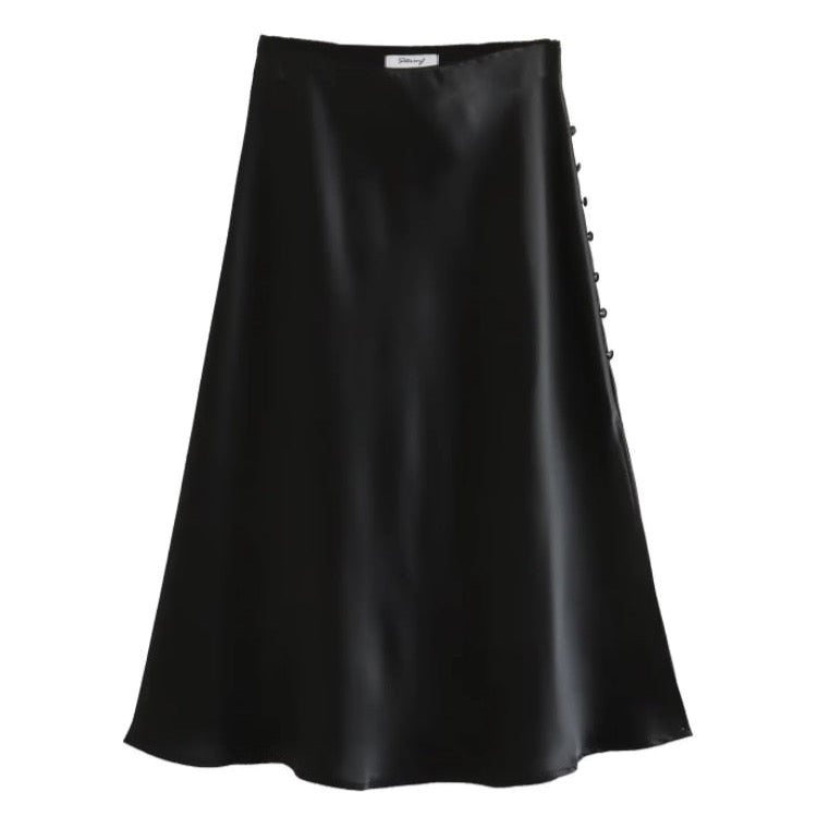 Jayne Satin Side Slit Midi Skirts